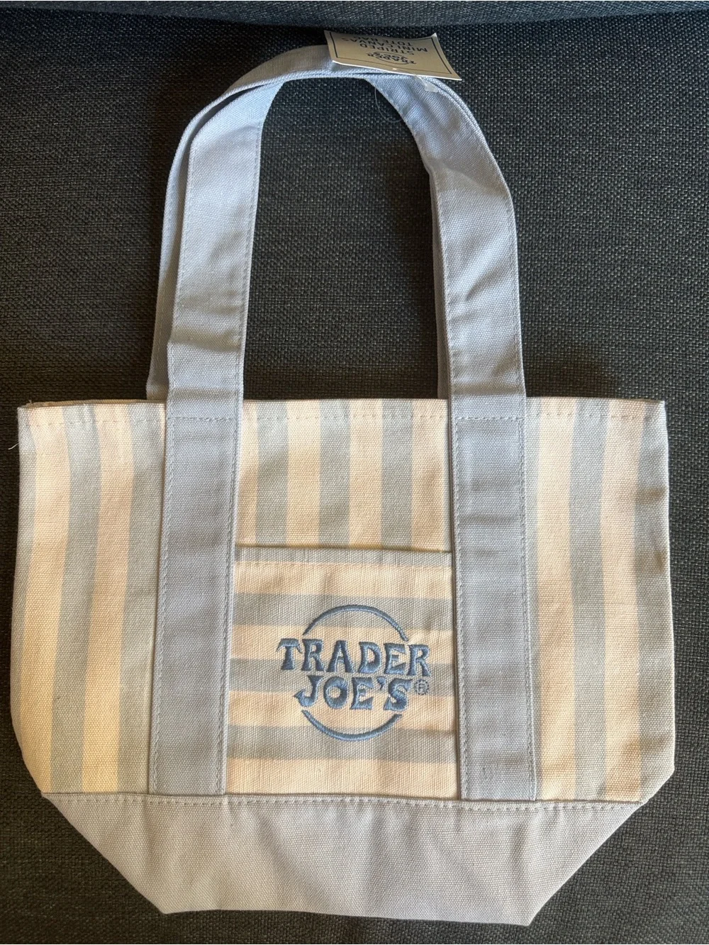 Trader Joe's mini Blue & Cream Striped Canvas Tote Bag